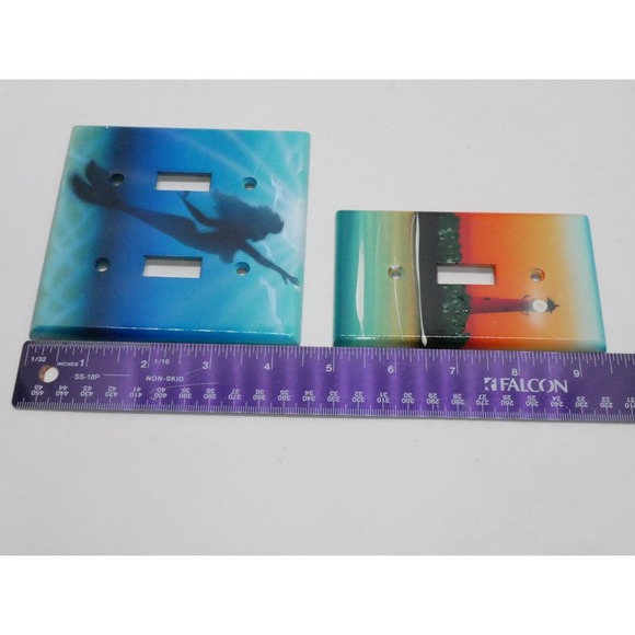 Mermaid Double & Lighthouse Single Light Switch Plate Hand Painted C. Crawford - Picture 9 of 9